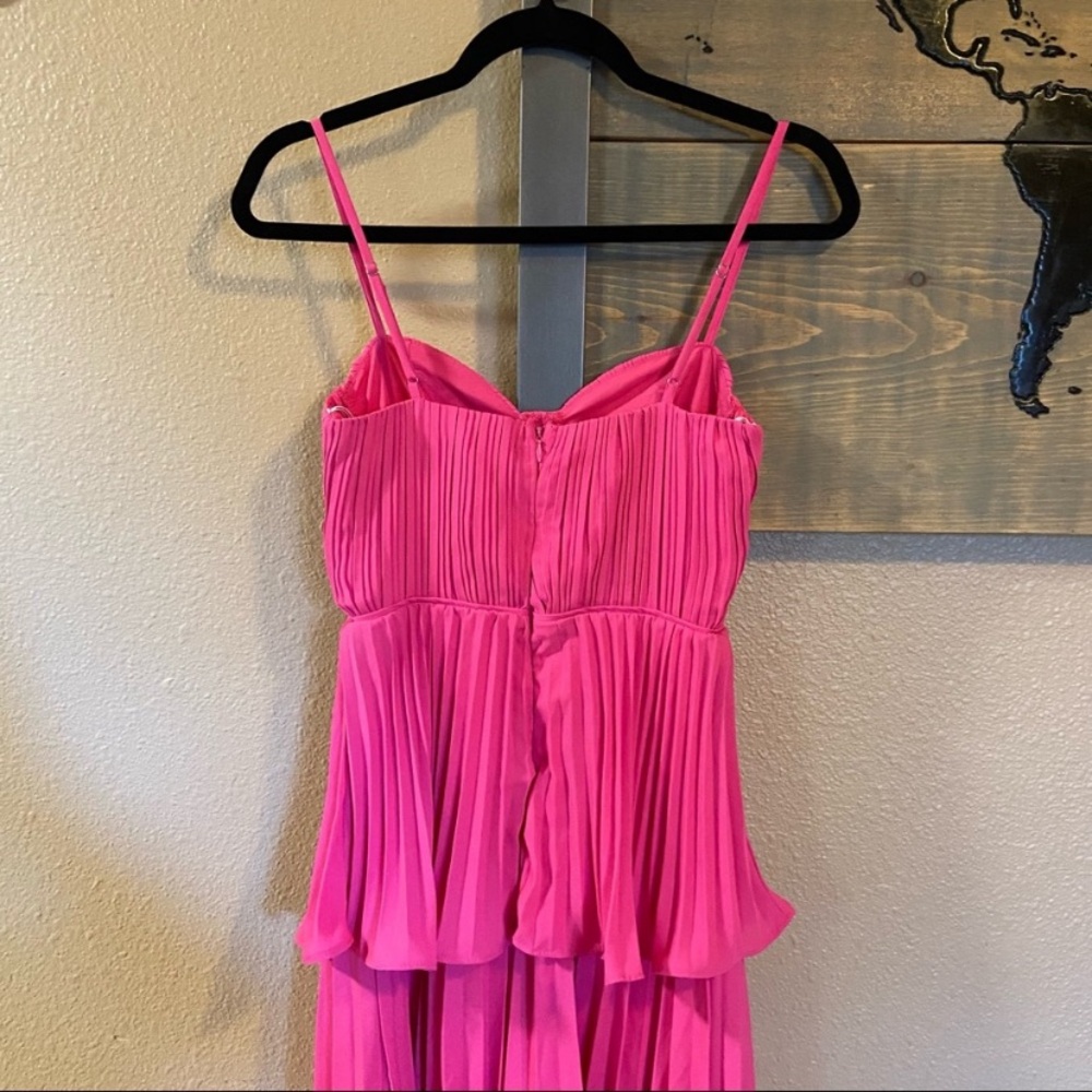 Lulus Cascading Crush Hot Pink Tiered Bustier Midi Dress - Picture 12 of 15